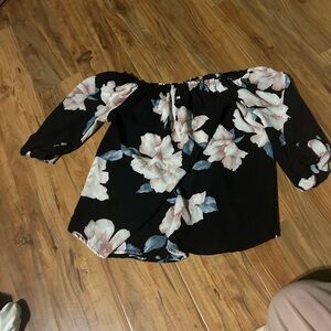 Floral Off-Shoulder Black Top